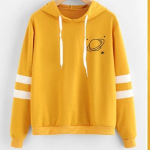 Planet Print Varsity-Striped Hoodie